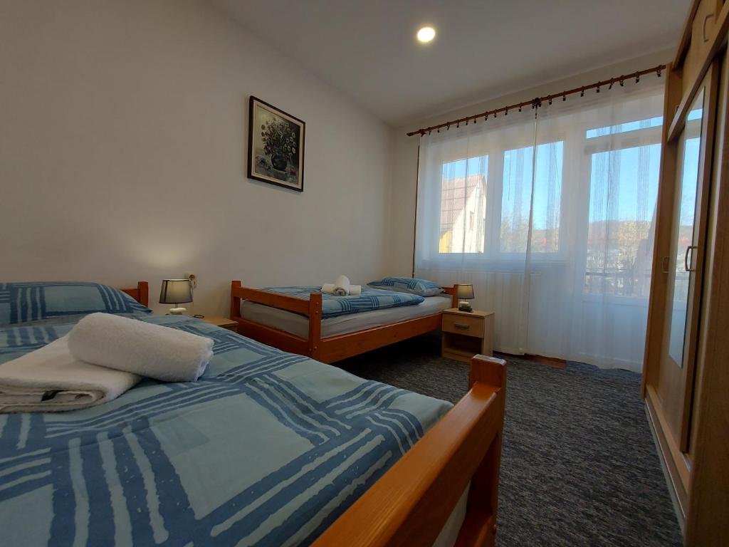 a bedroom with two beds and a window at Apartman Tinče in Delnice