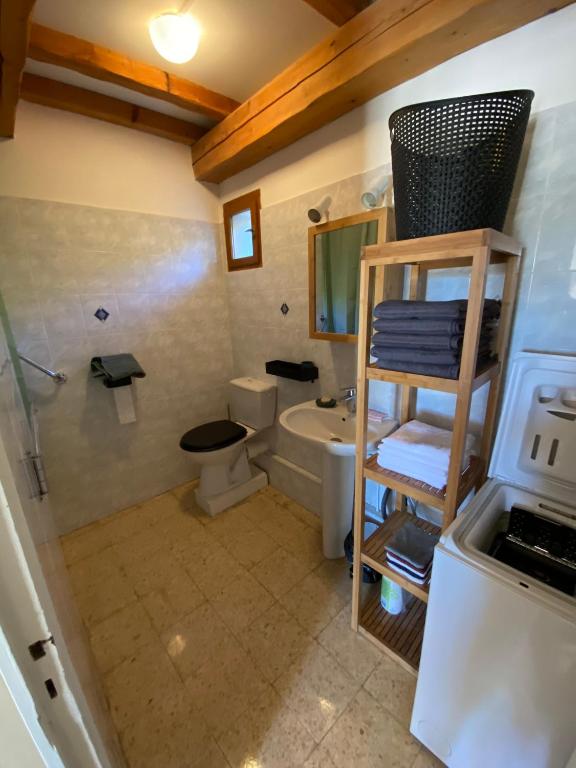 łazienka z umywalką, toaletą i prysznicem w obiekcie Gîte Lou Pastre w mieście Aureille