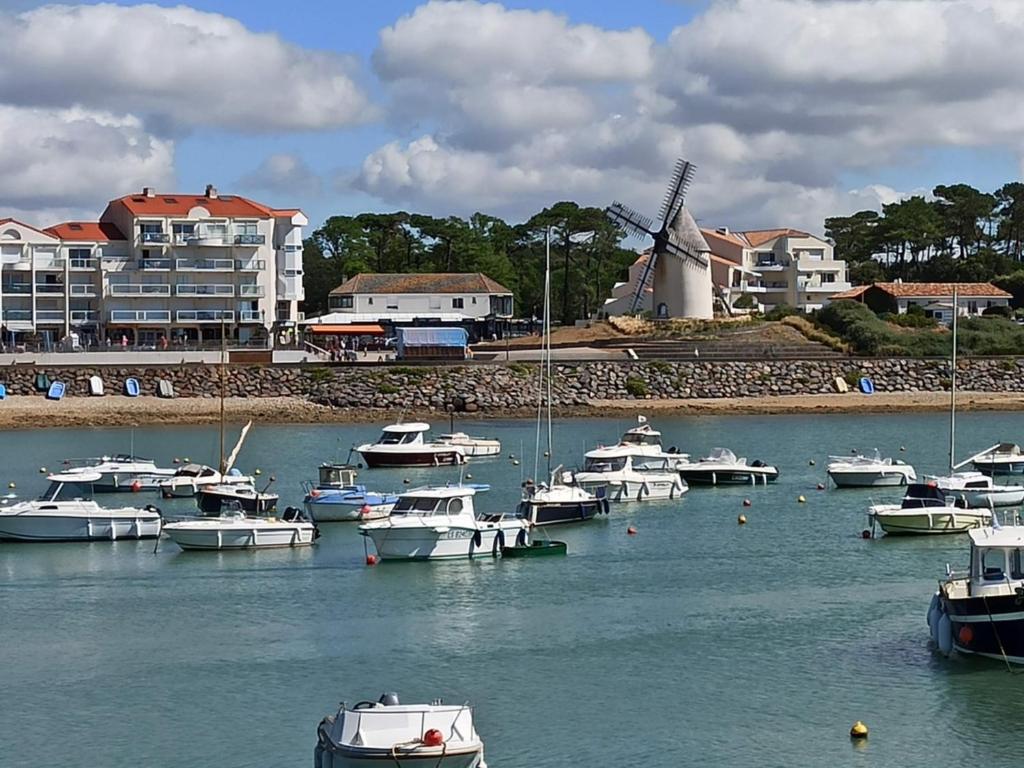 a bunch of boats in the water with a windmill at Maison Jard-sur-Mer, 3 pièces, 5 personnes - FR-1-485-78 in Jard-sur-Mer