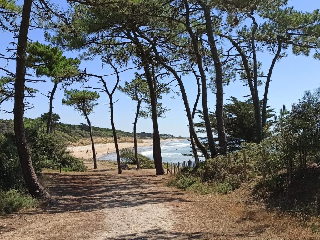 a dirt road leading to a beach with trees at Maison Jard-sur-Mer, 3 pièces, 5 personnes - FR-1-485-78 in Jard-sur-Mer