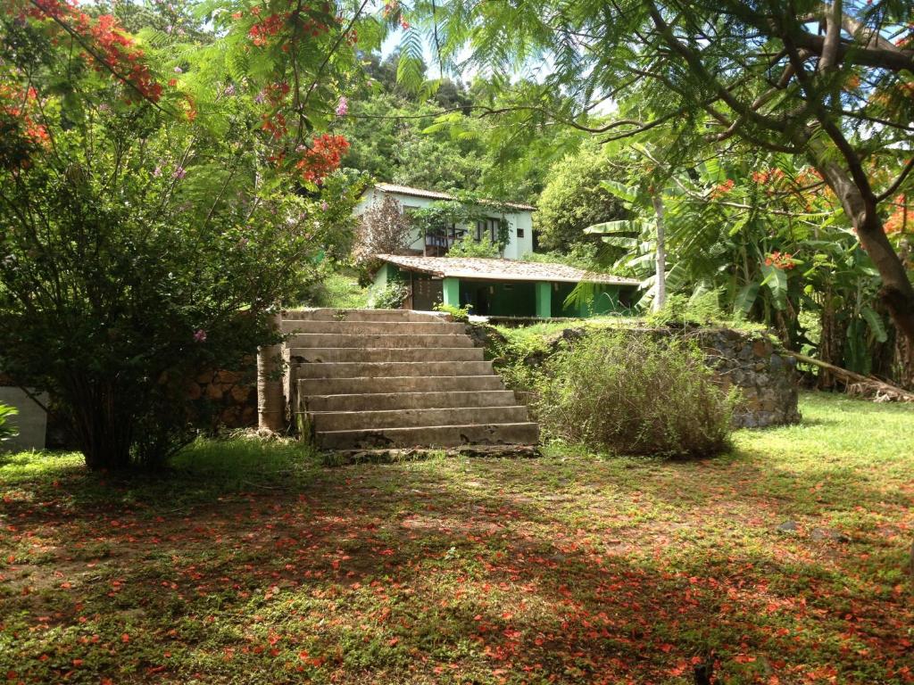 a house with stairs in front of a yard at Casa do Ney in Fernando de Noronha