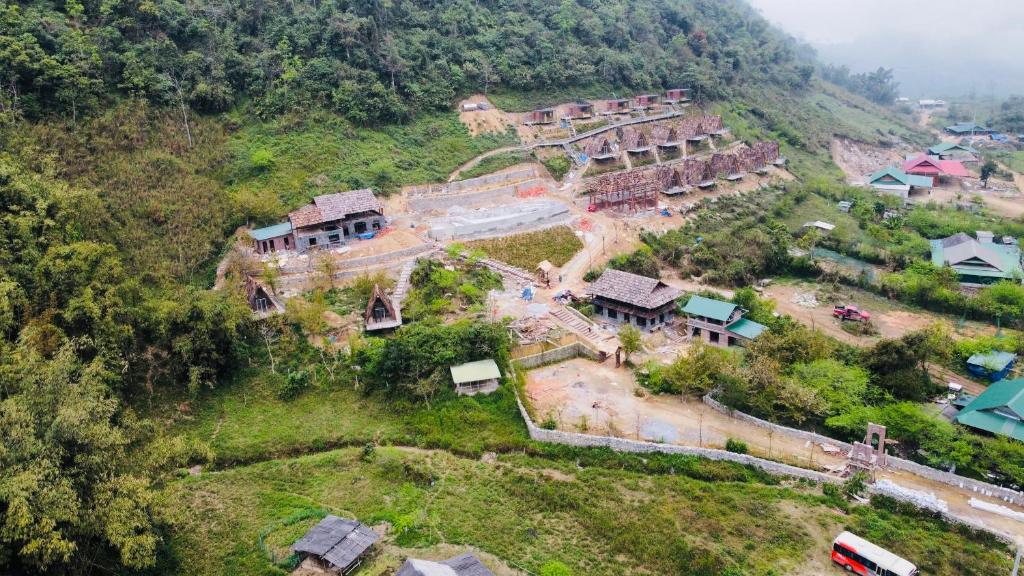 an aerial view of a house on a mountain at Mường Lống Ecogarden 