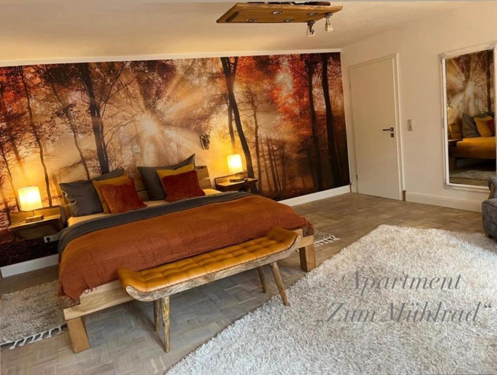 Postel nebo postele na pokoji v ubytování Villa Malzmühle "Apartment Zum Mühlrad"