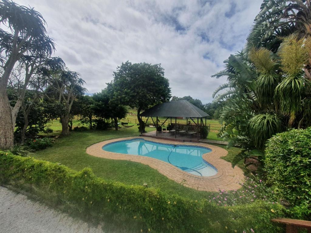 a swimming pool in a yard with a gazebo at Milkwood Country House in Port Elizabeth