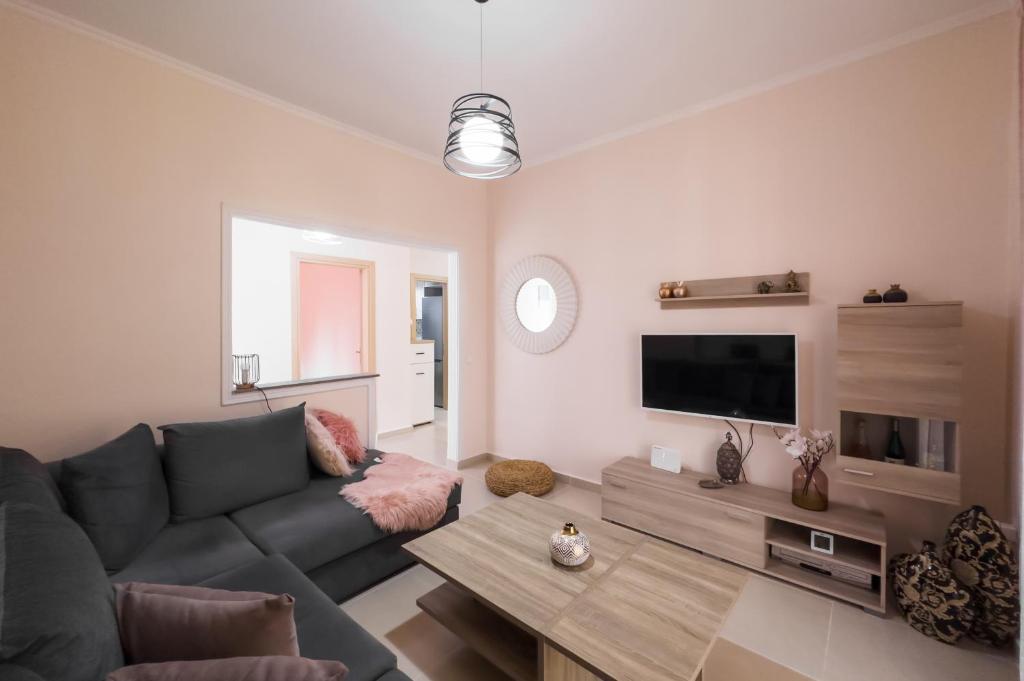 TV a/nebo společenská místnost v ubytování Fouki apartments Ipsos Beach