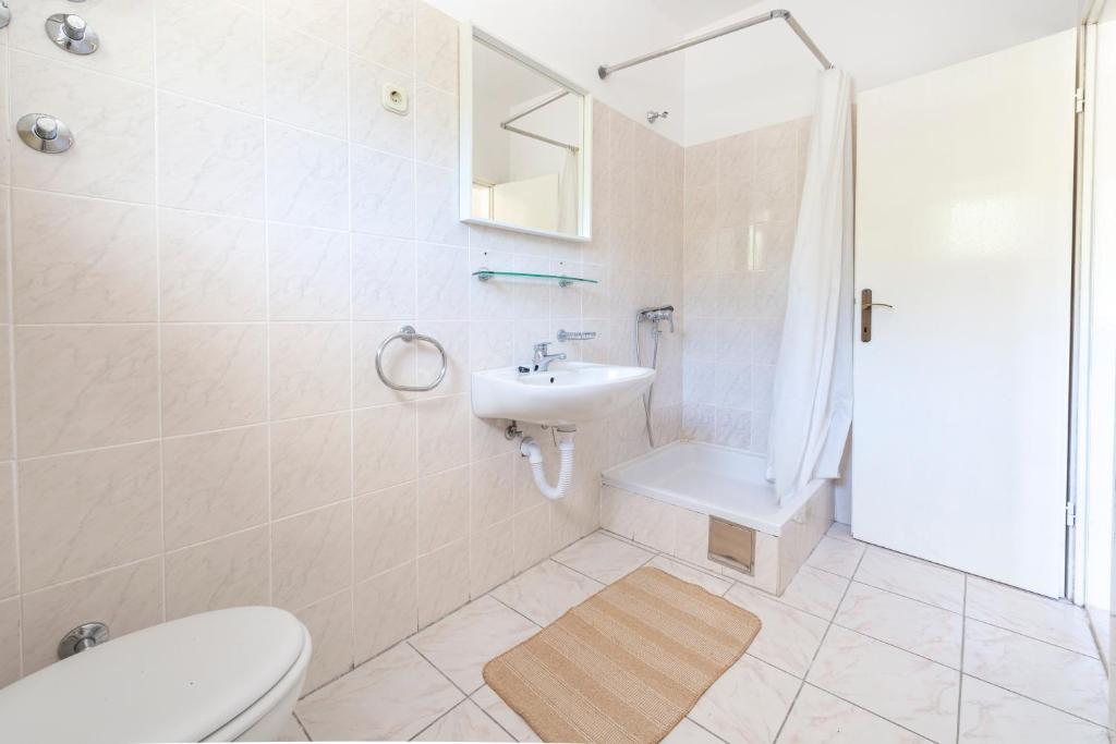 a bathroom with a toilet and a sink and a shower at Apartmani Ivušić in Dubrava