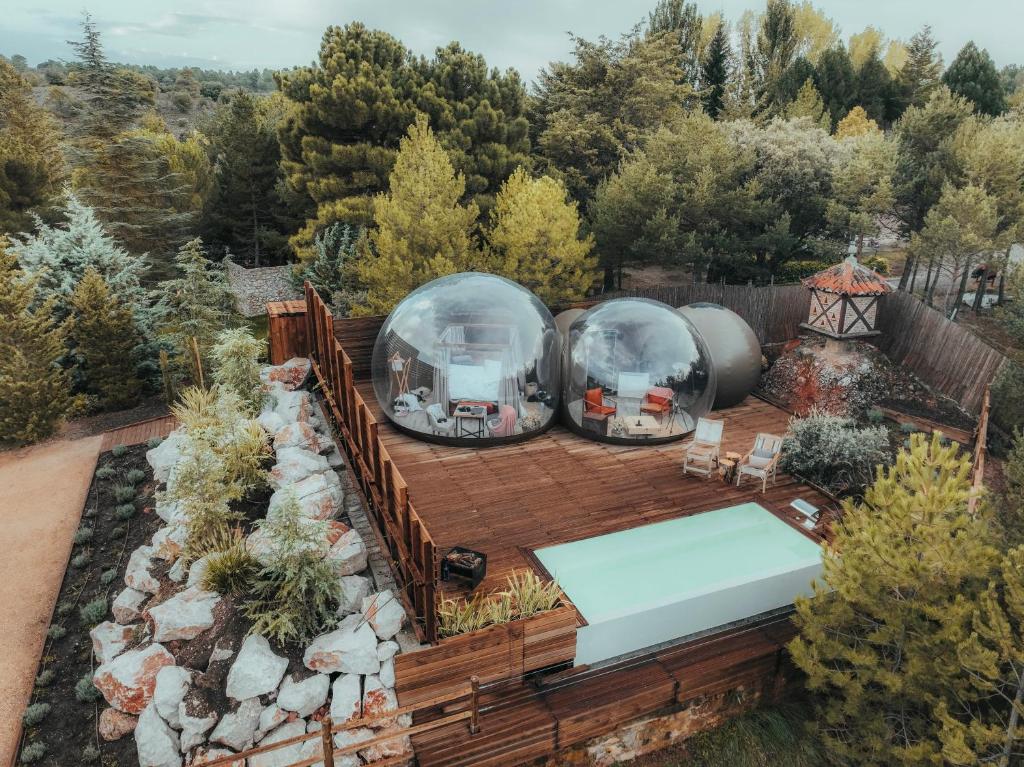 an aerial view of a garden with domes at Noctis Hotel in Soria
