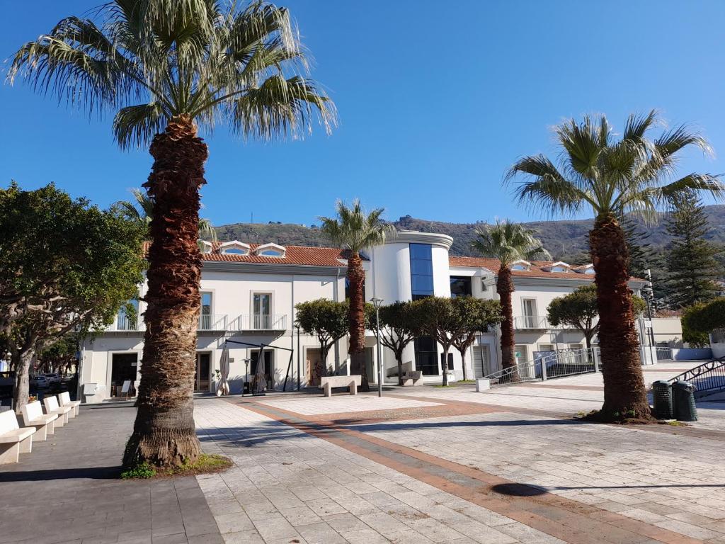 a group of palm trees in front of a building at GT Apartments - New opening in Vibo Valentia Marina