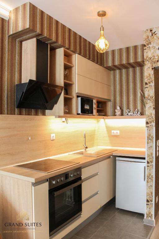 A kitchen or kitchenette at Grand Suites Corvin