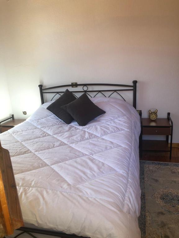1 dormitorio con 1 cama blanca y 2 almohadas en Elvira’s Apartment en Arachova