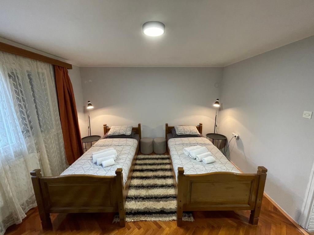 1 dormitorio con 2 camas en una habitación en Apartman Jelena, en Niš