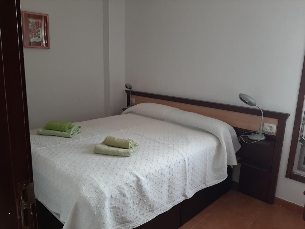 プラヤ・デ・ラス・アメリカスにあるLas Americas bonita vista 61のベッドルーム1室(緑の枕2つ付)