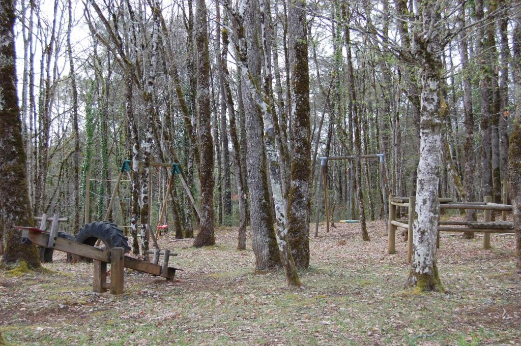 a park with a swing set in the woods at Iris, les Gîtes de Carlux in Carlux