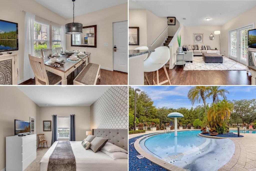 a collage of photos of a home with a pool at 4 Bedrooms 3 Bathrooms Lucaya Village 15-101 in Orlando