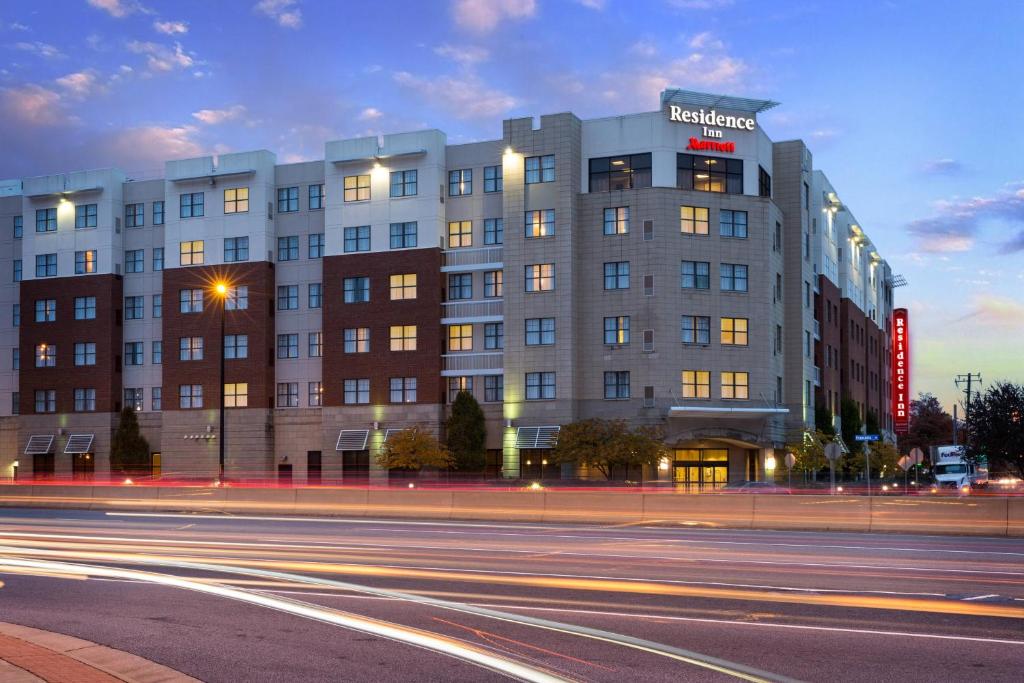 a building on a city street at night at Residence Inn by Marriott Springfield Old Keene Mill in Springfield