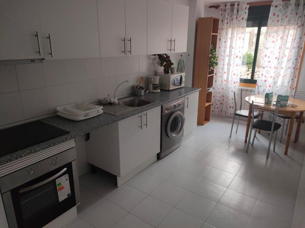 eine Küche mit einer Spüle und einer Waschmaschine in der Unterkunft David corzo in Nogueira de Ramuin