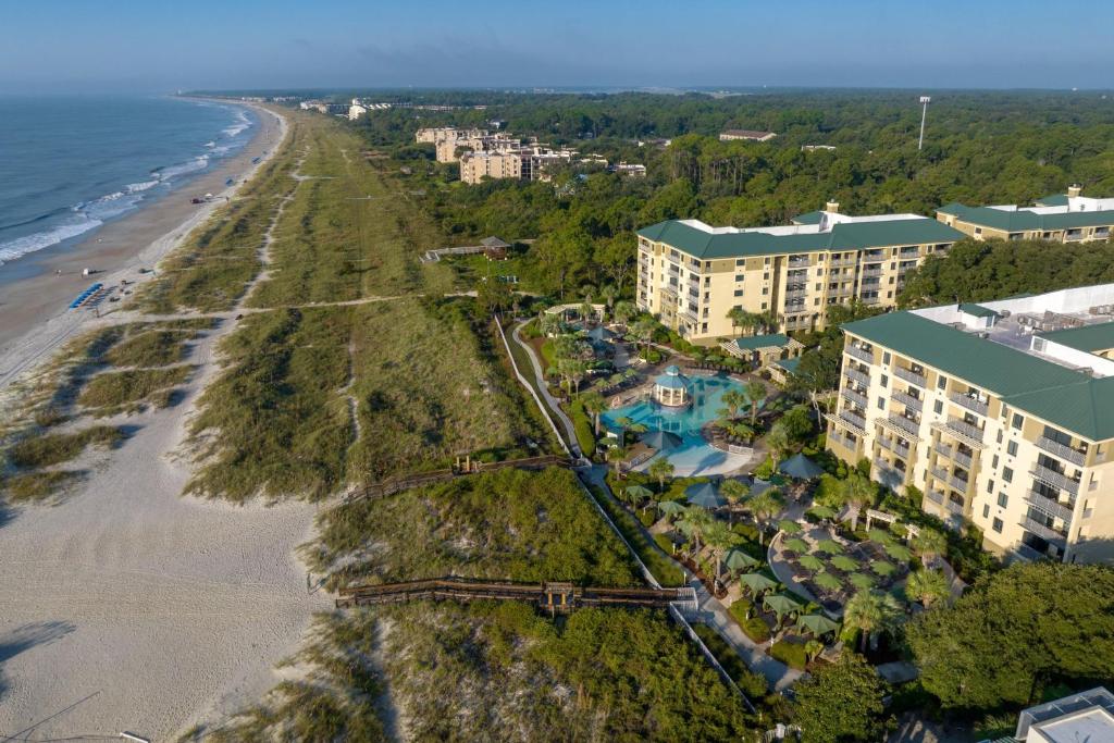 an aerial view of a resort and the beach at Marriott's Barony Beach Club in Hilton Head Island