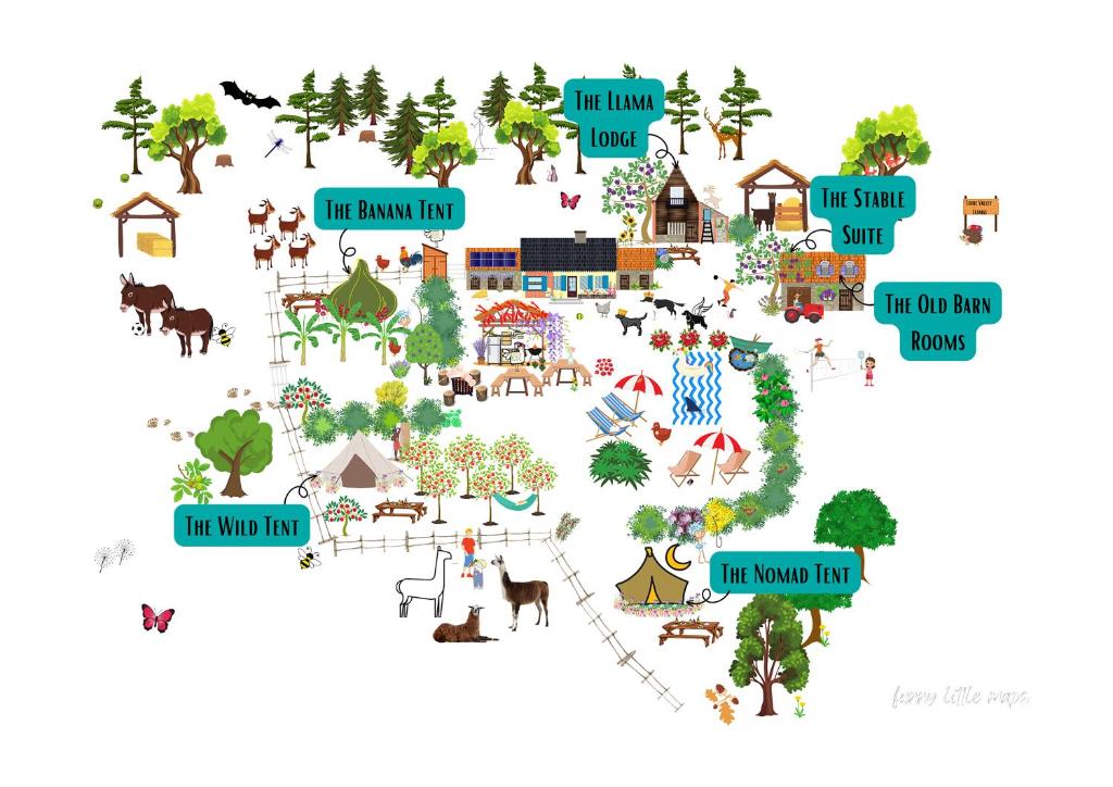 an illustration of a map of the usa with different attractions at Loire Valley Llama Farm Stay in Lavernat