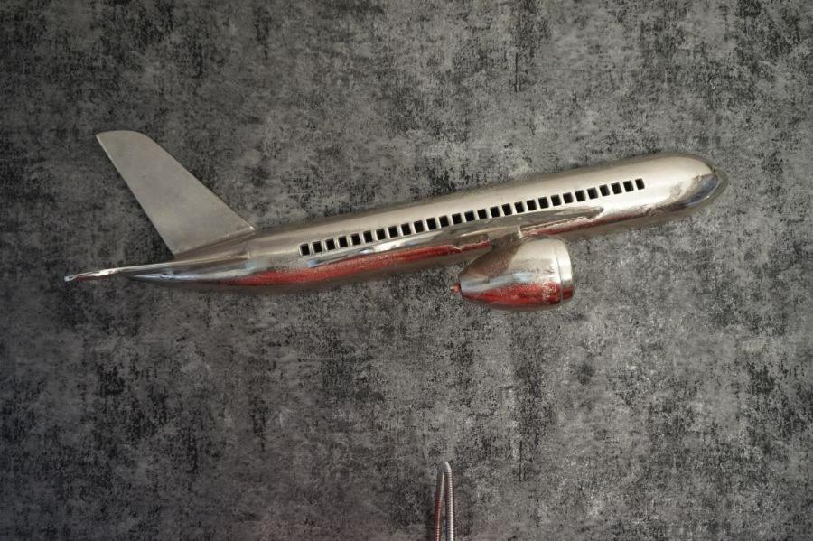 a model of an airplane is on a table at Wismarer-Hangar in Wismar