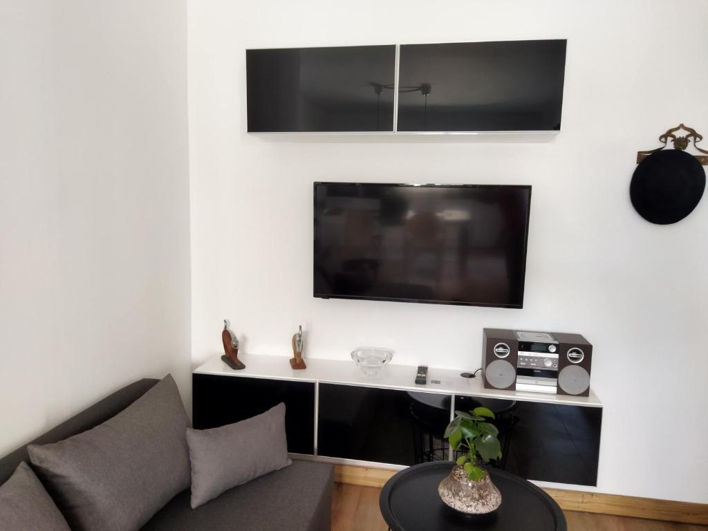TV a/nebo společenská místnost v ubytování Minimal apartment by the beach
