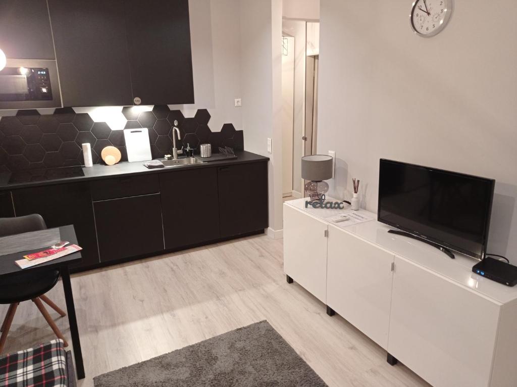 Televízia a/alebo spoločenská miestnosť v ubytovaní GreyBlack Styles Apartment