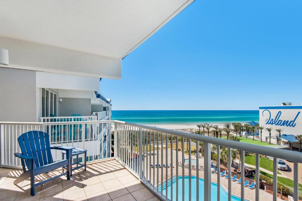 a balcony with a view of the beach at Destin West Gulfside #608 in Fort Walton Beach