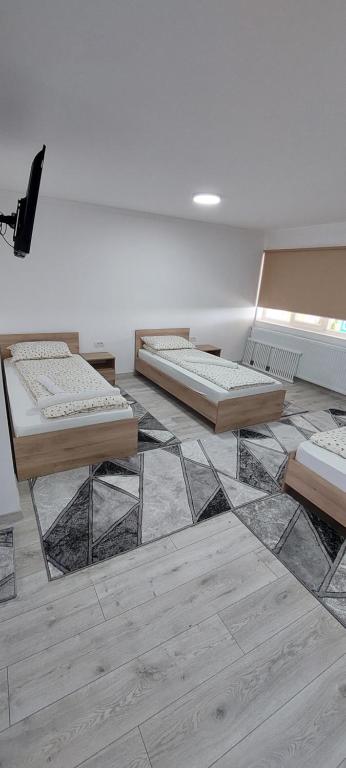 Zimmer mit 3 Betten auf dem Boden in der Unterkunft Cazare Pensiunea Ewo 