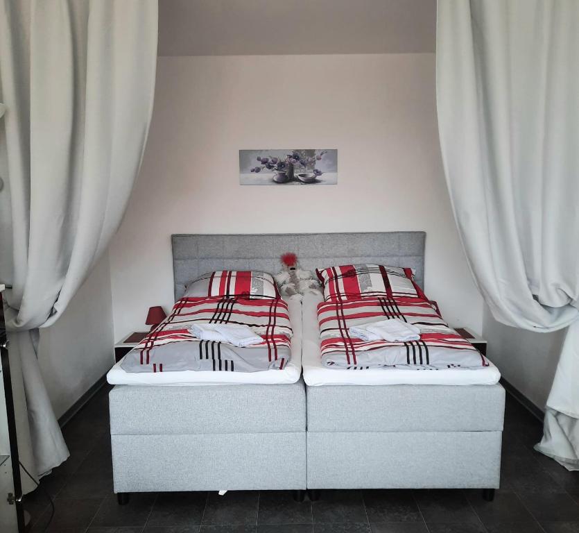 Un pat sau paturi într-o cameră la Fewo Therme im Oberharz