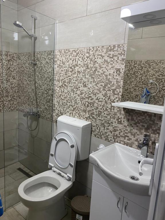 a bathroom with a toilet and a sink at Apartments Gusar in Ulcinj