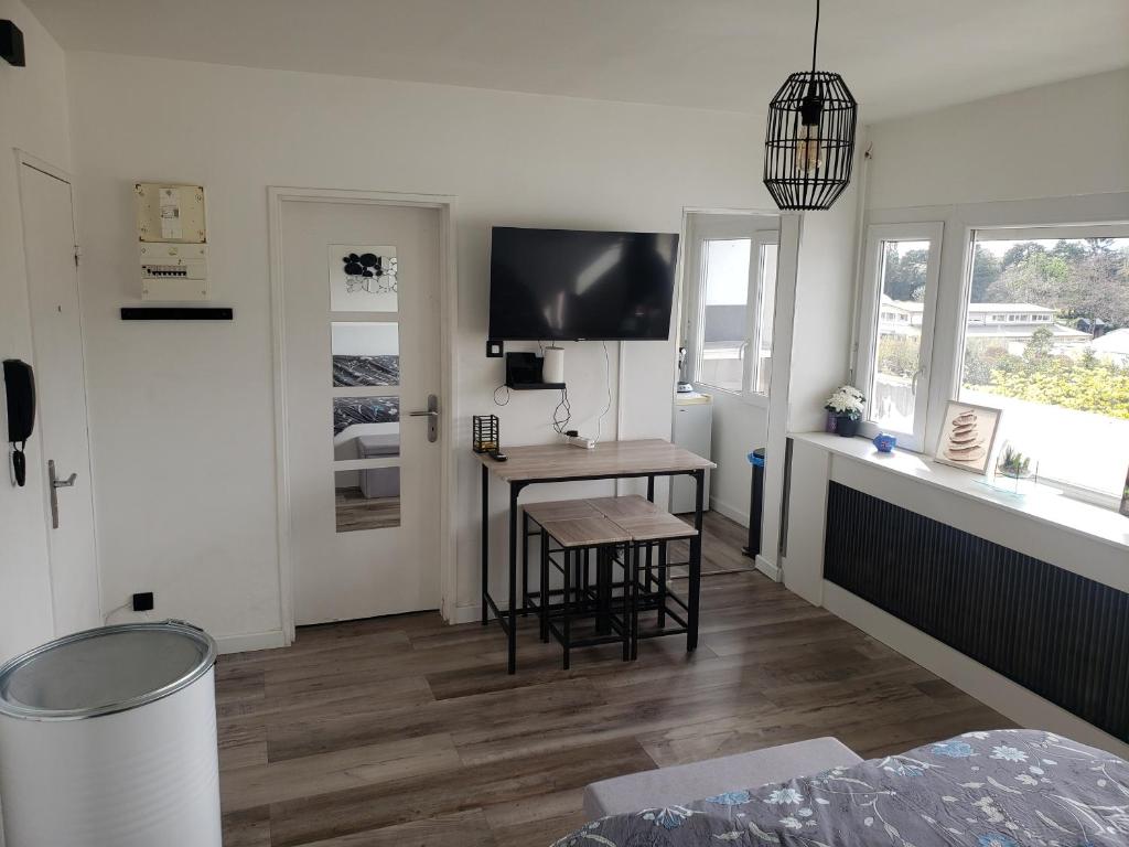 Televisyen dan/atau pusat hiburan di Jolie grand studio avec vue sur les vosges, balcon