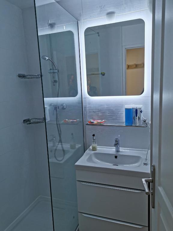 Kúpeľňa v ubytovaní Appartement rénové, piscine à débordement, vue mer