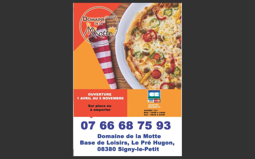 a poster for a pizza box with a plate of pizza at Cottage 4 personnes dans domaine privé in Signy-le-Petit