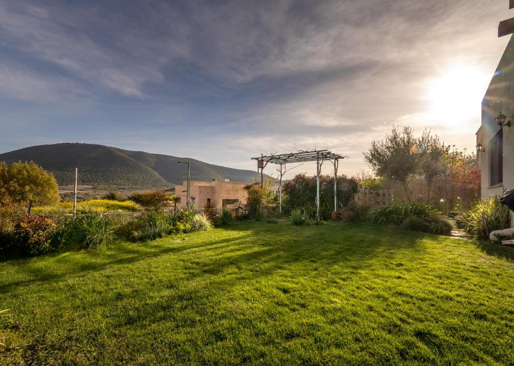 un cortile con un grande prato verde di Our Mount Meron Orchard - your perfect getaway a Tsiv'on