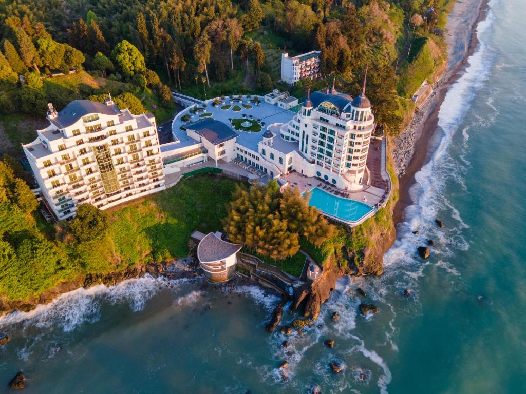 an aerial view of a resort on the ocean at Castello Mare All Inclusive Resort in Batumi