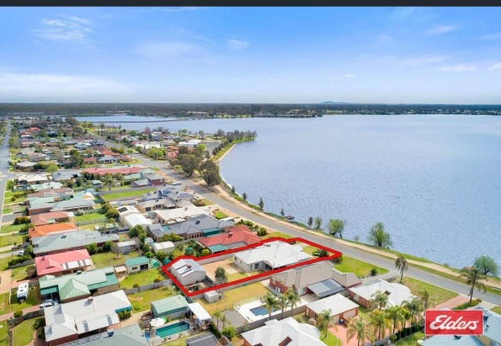 an aerial view of a town next to the water at Lakefront Beauty ! Pet friendly in Yarrawonga