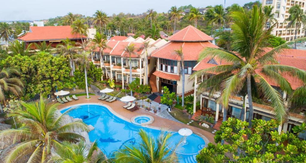 an aerial view of a resort with a swimming pool at Tien Dat Resort in Mui Ne
