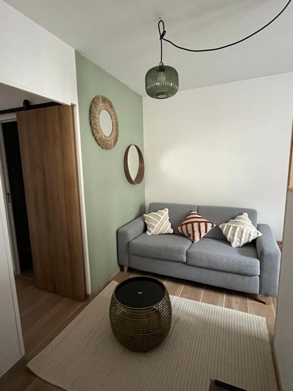 uma sala de estar com um sofá e uma mesa em Appartement Hendaye em Urrugne