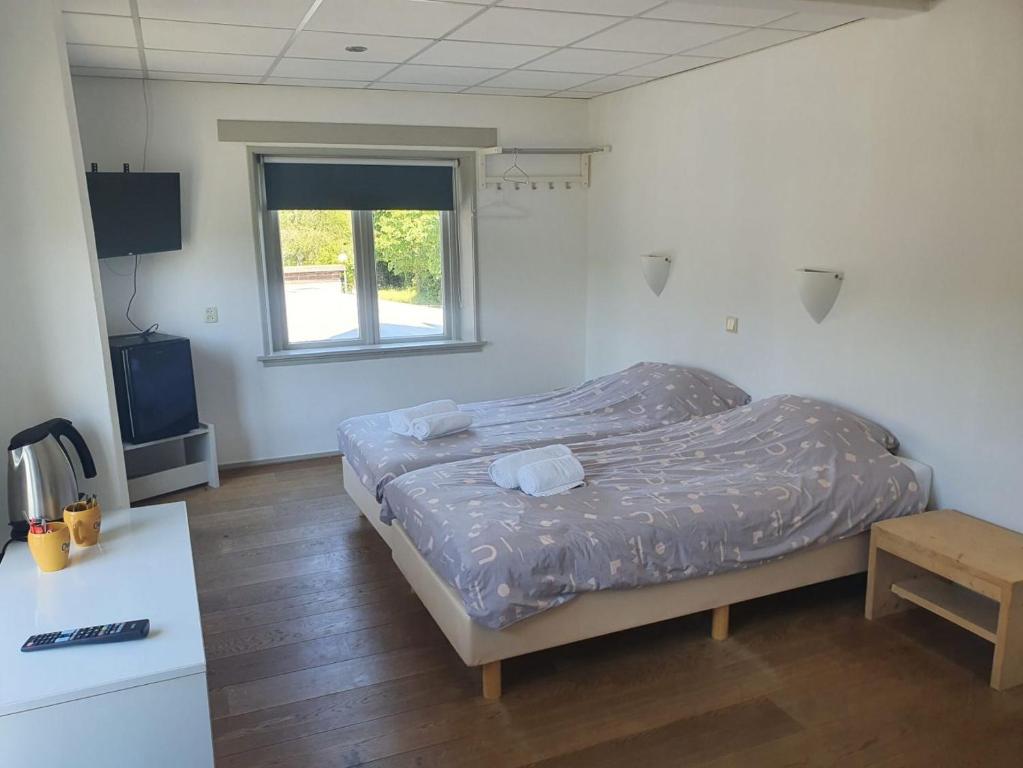 a bedroom with a bed and a television in it at Hotel Restaurant Sence in Burgh Haamstede