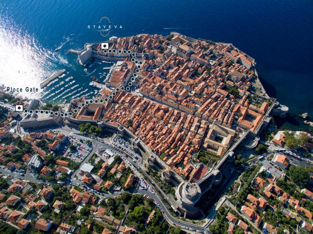 an aerial view of a city next to the water at Stayeva 11 in Dubrovnik