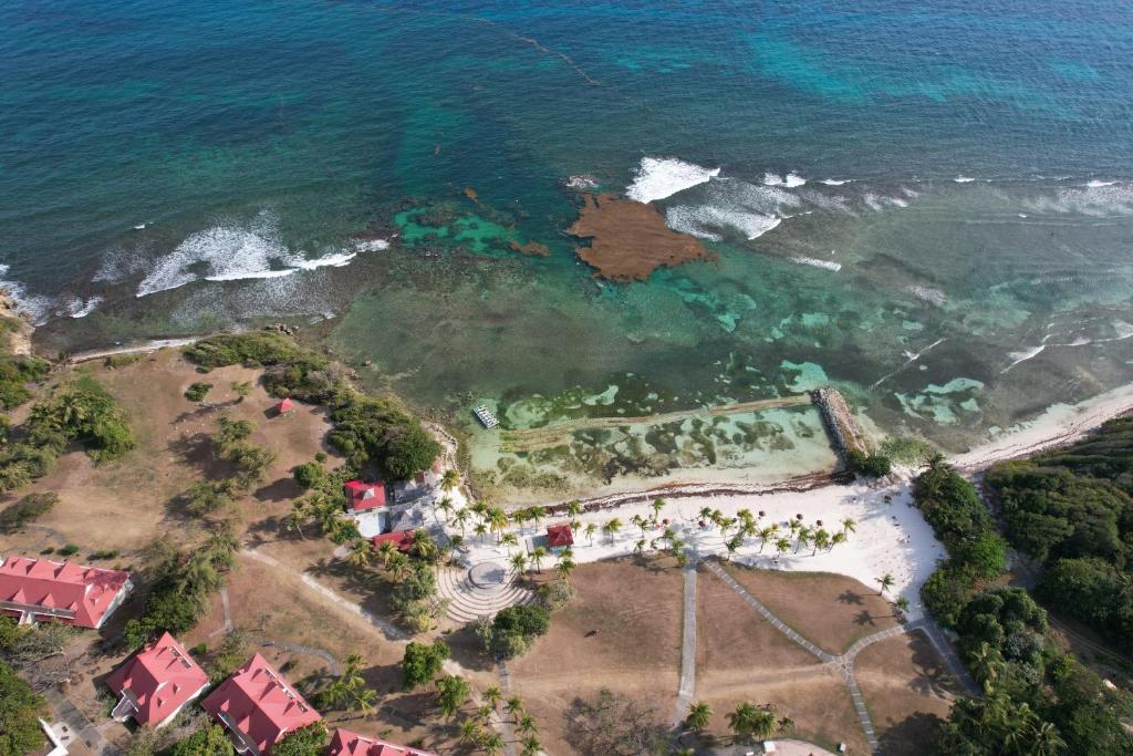 an aerial view of a beach and the ocean at Le Laïlana in Sainte-Anne