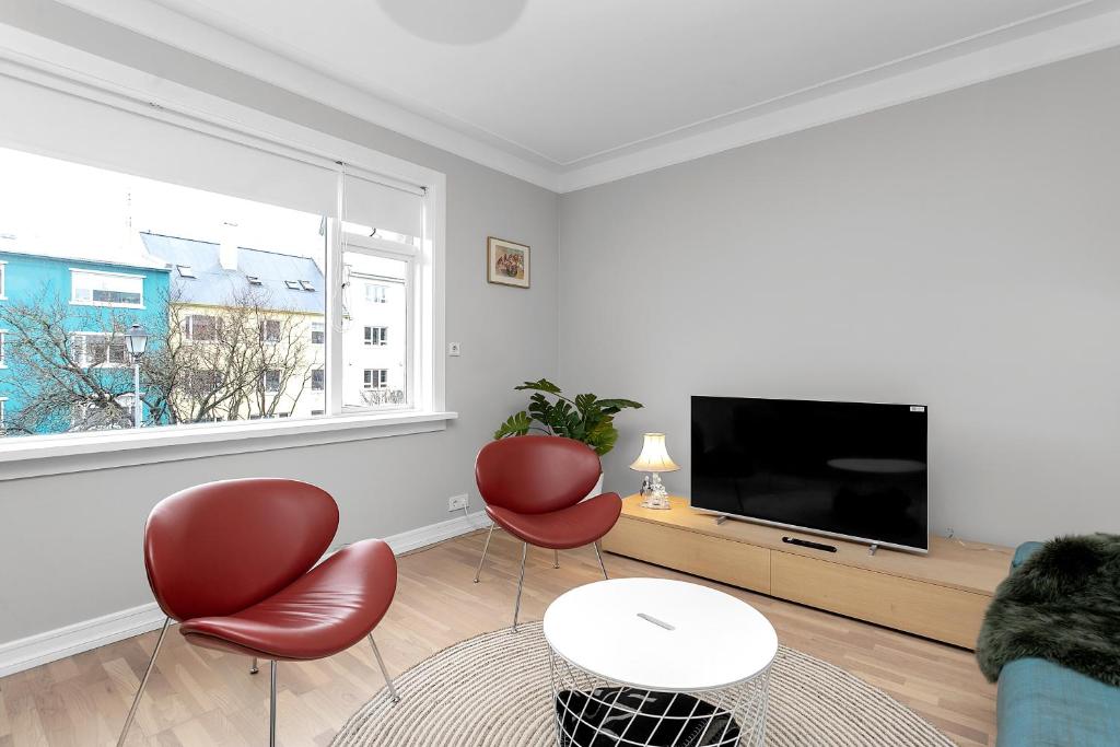 TV a/nebo společenská místnost v ubytování Modern & Cozy Downtown Apartment
