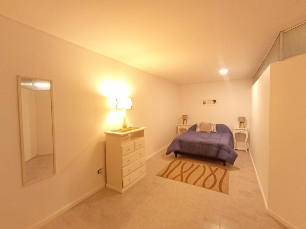1 dormitorio con cama, tocador y espejo en Departamento Temporario Céntrico Mendoza en Mendoza