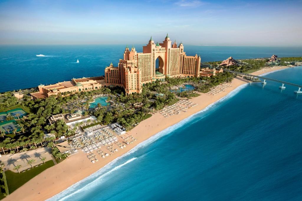 an aerial view of a resort on the beach at Atlantis, The Palm in Dubai