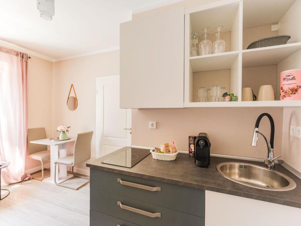 a kitchen with a sink and a counter top at Charmante Suite für entspannte Tage in Bad Camberg