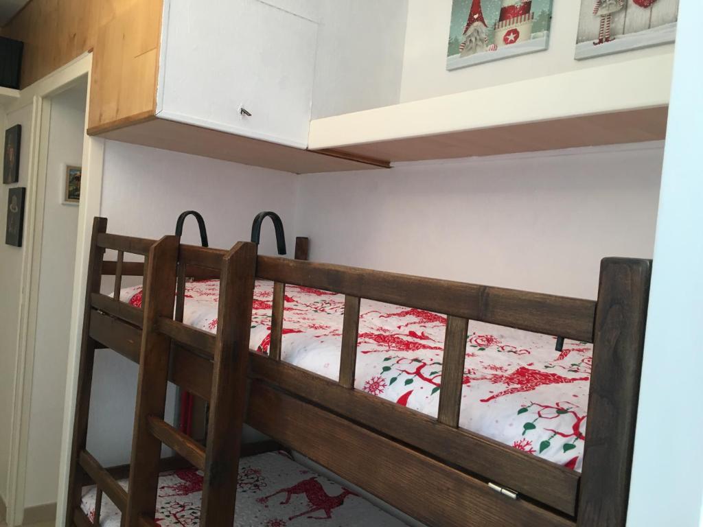 sypialnia z łóżkiem piętrowym w pokoju w obiekcie STUDIO SUR PISTES direct face rassemblement écoles de skis classé 3 Etoiles 4 Couchages COSY w mieście Saint-Lary-Soulan