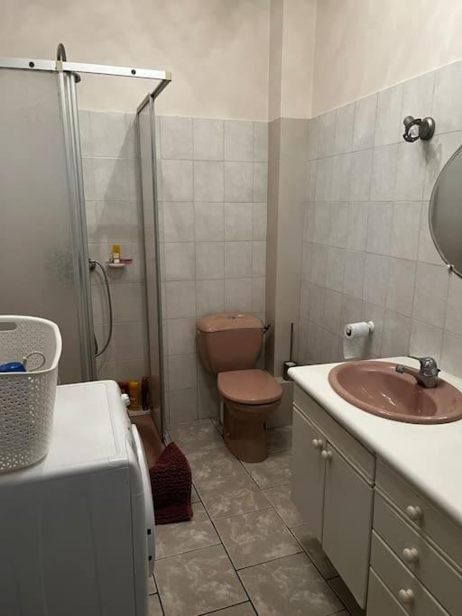 łazienka z toaletą i umywalką w obiekcie Petit paradis dans l'aveyron w mieście Saint-Jean-du-Bruel