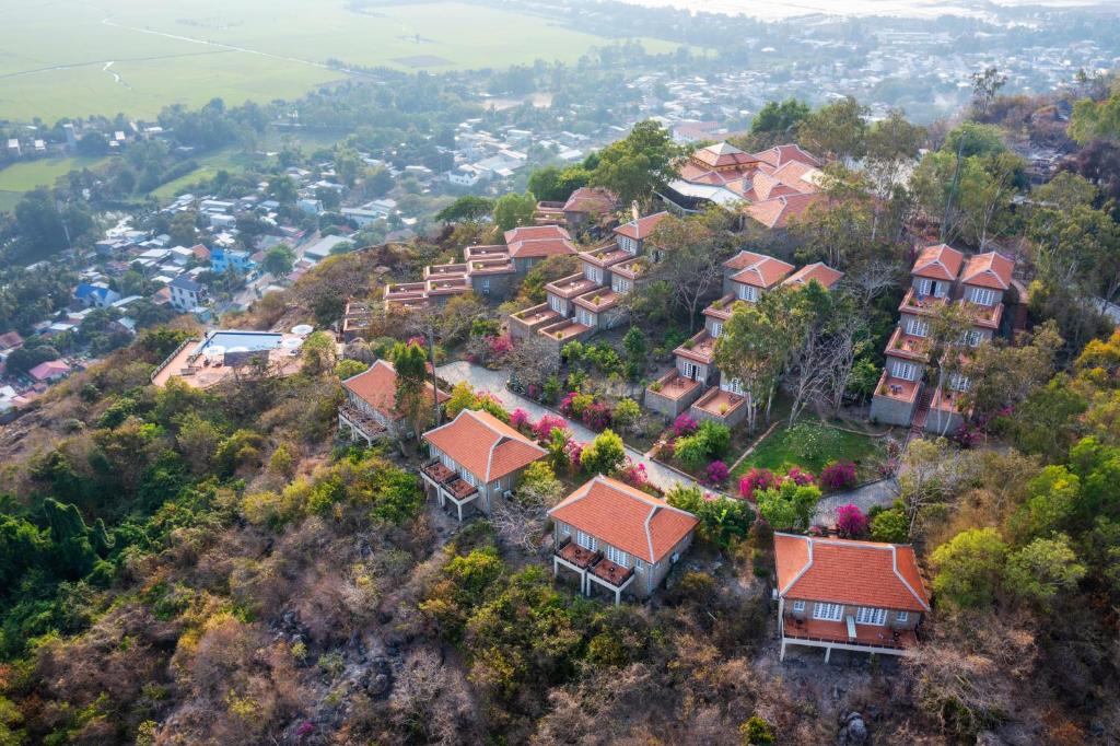 an aerial view of a house on a hill at Victoria Nui Sam Lodge in Chau Doc