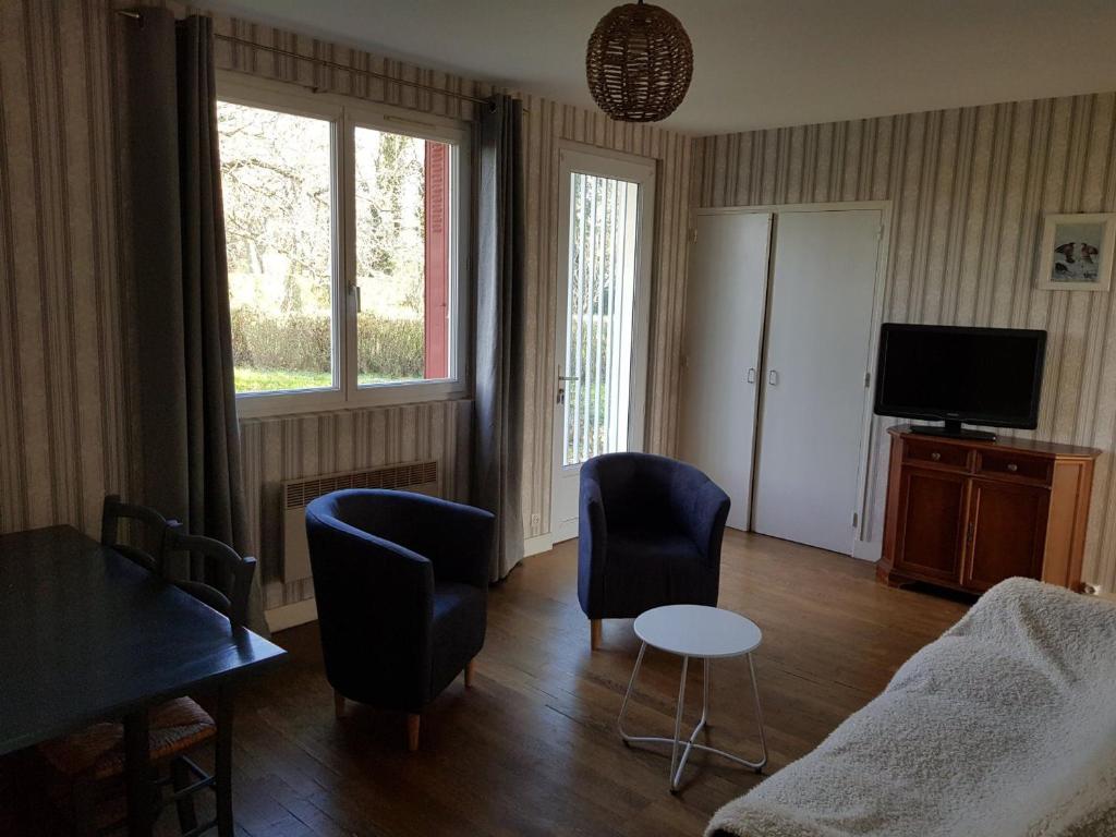 Televízia a/alebo spoločenská miestnosť v ubytovaní Charmant Gîte Familial avec Grand Jardin et Confort Moderne à Bengy-sur-Craon - FR-1-586-33