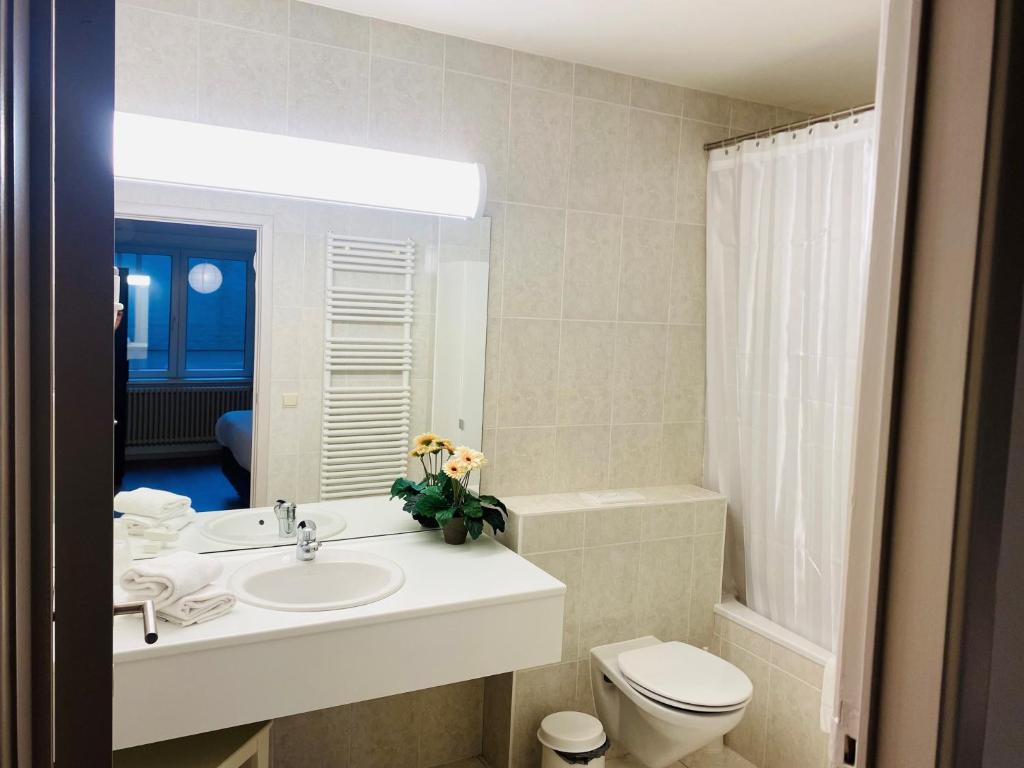 een badkamer met een wastafel en een toilet bij Hotel Prado in Oostende
