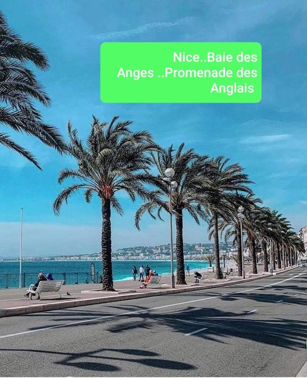 a street with palm trees on a beach at Gabriella in Menton